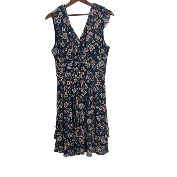 American Rag Floral V Neck Ruffle Sleeveless A Line Dress Navy Blue Large - Picture 7 of 7